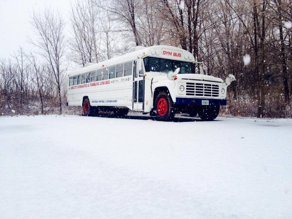 gym bus in snow
