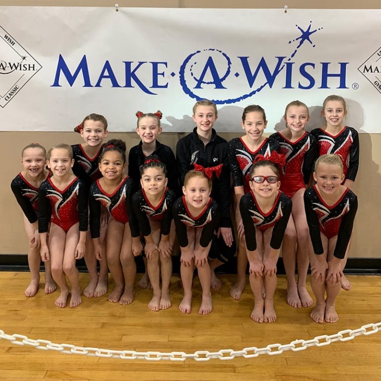 Gymnastics Team Competes at MakeAWish Meet Gem City Gymnastics