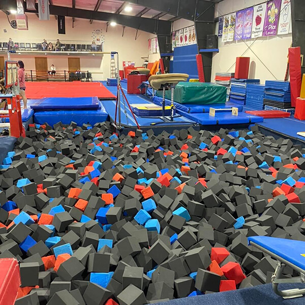 Photo of Gem City's foam pit with new charcoal colored blocks