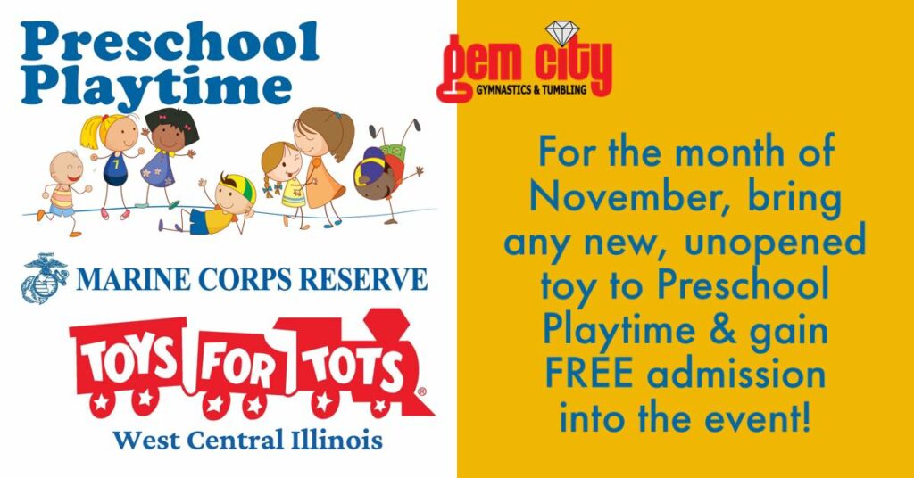 For the month of November, bring any new, unopened toy to Preschool Playtime & gain FREE admission into the event.